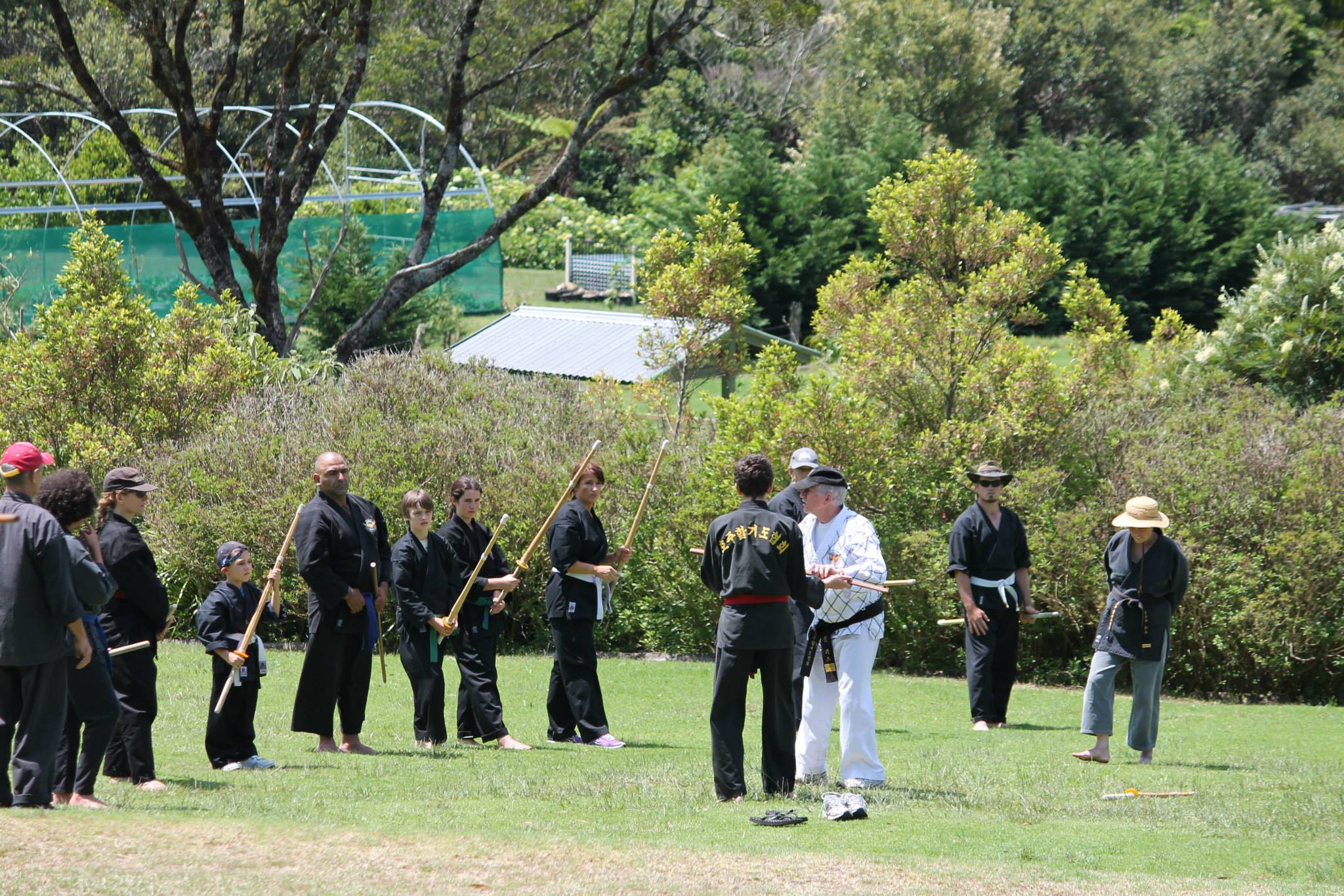 Hapkido group training on sports field